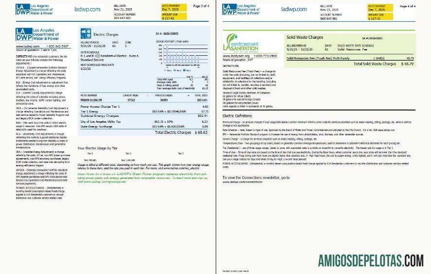 para download Modelo de fatura de serviços públicos LA DWP dos EUA em formatos Word e PDF, 4 páginas, versão 2, 3 4 páginas